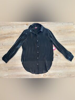 Vince Camuto Black Sheer Long-Sleeve Button Front Blouse